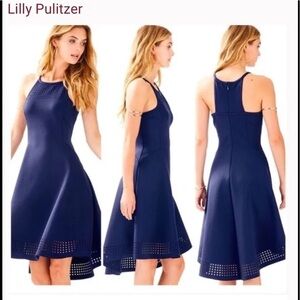 Lilly Pulitzer Aurelie Midi Halter Navy High Low Dress